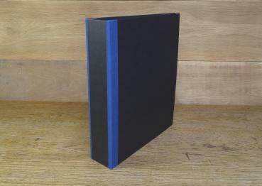 black folder with blue linen edges